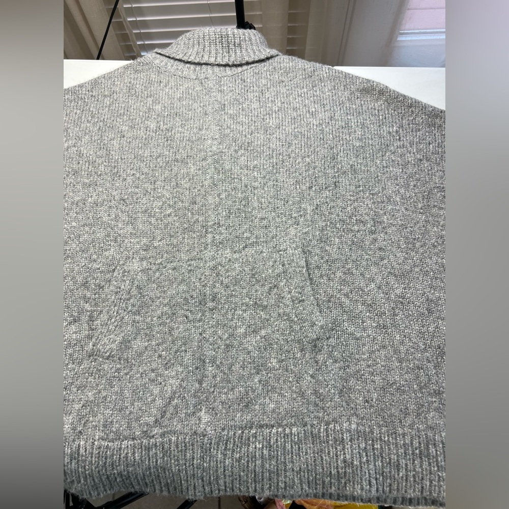 J. Crew Poncho Sweater M/L Wool Alpaca Blend Turtleneck Pullover Pockets Gray - Picture 9 of 14